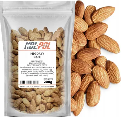 Zdjęcie produktu dla MIGDAŁY 200g Całe orzechy Kalifornijskie naturalne świeże jakość Kol-Pol