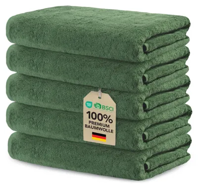 Produktbild von Ôhm Gästehandtücher 30x50 cm Baumwolle Tannengrün 5er-Set – Größe Gästehandtuch 30x50 | 5er Set