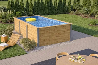 Produktbild von Massivholzpool Siargao Gr. 1, Folie Blau Mosaik, 45 mm Wandstärke