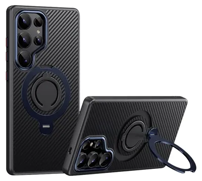 Produktbild von Für Samsung Galaxy S25 Ultra MagSafe Carbon Design TPU 360 Grad Ring Hülle Blau