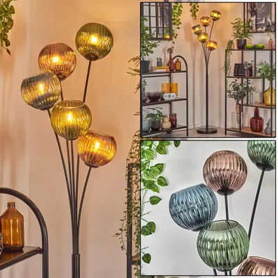 Produktbild von Villamare Stehlampe aus Metall/Riffelglas in Schwarz/Grün/Kupfer/Blau