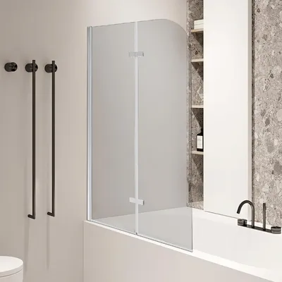 Produktbild von Peviasot Duschabtrennung 100x140cm, Badewannenfaltwand, Badewannenaufsatz mit Silber Transparent, Duschwand aus 6mm NANO Easy Clean GLAS