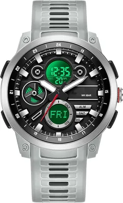 Produktbild von Herren Militär Sportuhr Analog Digital 5ATM Wasserdicht mit LED Leuchtdisplay, Stoßfest, Tactical Armbanduhr Outdoor Grau