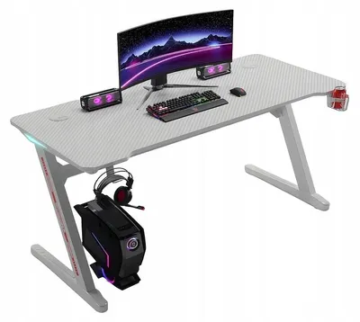 Image de Table de gaming - Table d'ordinateur 120 x 60 x 75 cm - Bureau blanc - Table blanche - Meubles de gaming