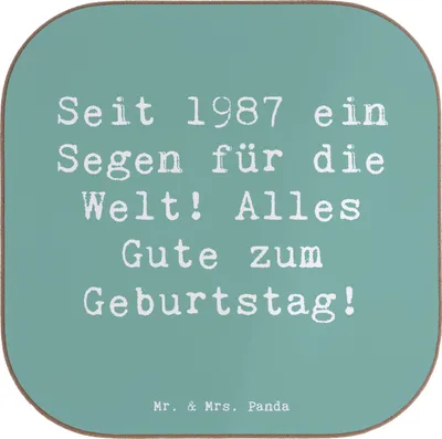 Produktbild von Mr. & Mrs. Panda Untersetzer für Gläser Spruch 1987 Geburtstag - Meeresbrise - Geschenk, Geburtstagsgeschenk, Coaster, Tassen, persönliches, Tischuntersetzer, Glückwunsch
