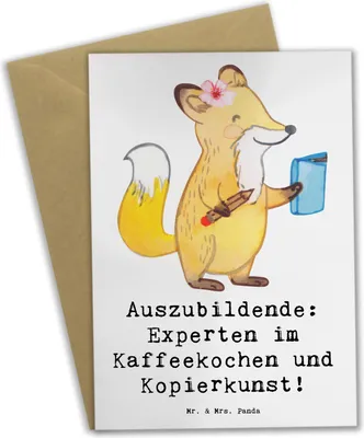Produktbild von Mr. & Mrs. Panda Grußkarte Auszubildende Kaffeekünstler - Weiß - Geschenk, Azubi, Berufskarriere, Kopierkunst, weihnachtskarten, Berufspassion, osterkarten, Berufsalltag