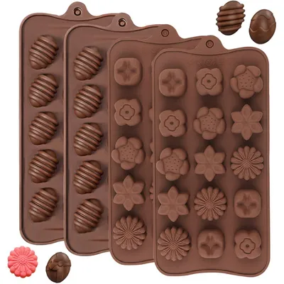 Obrázok produktu pre Formy na čokoládu Oster, silikónové, 4 kusy, motívy: kvetiny, vajíčka, pralinky, sladkosti, na pečenie
