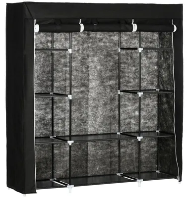 Obrázek produktu pro Šatní skříň s 10 přihrádkami a věšákovou tyčí | Barva: Černá | Rozměry: 150x43x162,5 cm