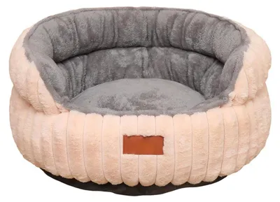 Immagine prodotto di Cuccia per cani a forma di ciambella, morbida e rotonda, in peluche, per animali domestici, adatta anche per gatti, colore beige, 60 cm di diametro