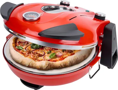 Produktbild von KLAMER Pizzaofen elektrisch, Pizza Ofen mit ⌀ 31cm, 1200W, 400°C, abnehmbarer Keramik Pizzastein, 5 Temperaturstufen, 15 Minuten Timer, Inkl. 2x Pizzaschieber