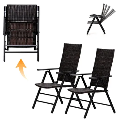 Produktbild von Gartenstuhl, Klappstuhl 2er Set, Ergonomisch mit 7 Verstellbaren Positionen, Polyrattan Balkonstuhl mit Armlehne