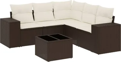 Produktbild von 6-tlg. Garten-Sofagarnitur mit Kissen Braun Poly Rattan