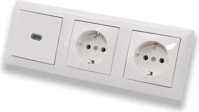 Produktbild von EBROM USB-C Unterputz Steckdose/Lader, 65 Watt Leistung, Schnellladefunktion für Wearables, Smartphones Tablets und Laptops + 2 Stück Busch Jäger Steckdosen 20EUCKS-914 m. Kinderschutz Balance Si