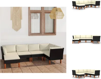 Produktbild von vidaXL 6-tlg. Garten-Lounge-Set mit Kissen Poly Rattan Schwarz -  Gartenmöbel-Sets