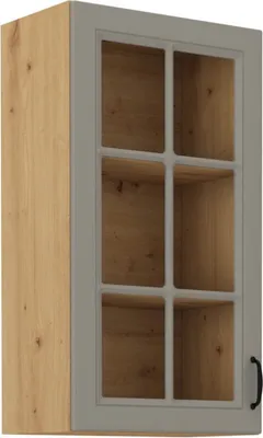 Image de Armoire haute supérieure vitrée SOPHIA – largeur 40 cm, gris clair / chêne artisan