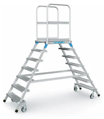 Produktbild von Zarges Podestleiter fahrbar mit 2x7 Leichtmetall-Stufen
