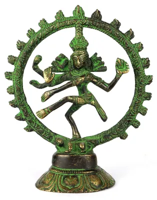 Messing Shiva Natraj Statue, tanzend, 12,7 cm, antik