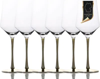 Immagine prodotto di Intirilife 6x calice da vino con stelo color oro - capacità 380 ml - vino rosso vino bianco calice in cristallo antiurto
