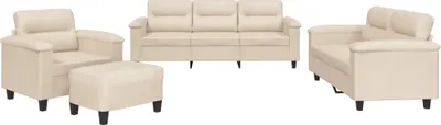 Zdjęcie produktu dla vidaXL 4-częściowa sofa z poduszkami Beżowa tkanina z mikrofibry