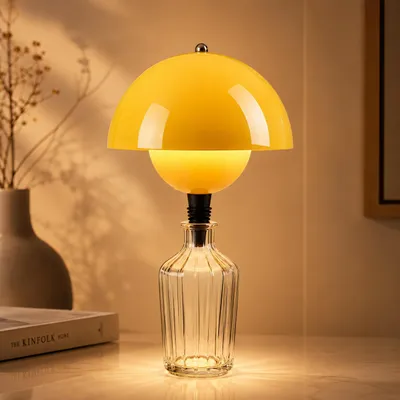 Produktbild von LED Tischlampe, Vintage Flaschenlampe, Stufenlos Dimmbar, 3 Lichtfarben,USB Aufladbar, Touch Steuerung, Kabellose Nachttischlampe, Nachtlicht, Gelb