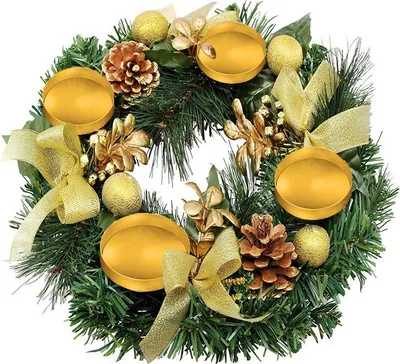 Obrázok produktu pre Vianočný adventný veniec, 30 cm, adventný svietnik, umelý vianočný veniec so stuhou a šiškami, ako adventná dekorácia na stôl, sviatočné Vianoce