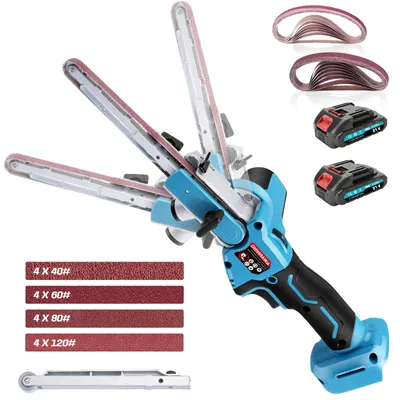 Produktbild von Akku-Bandschleifer Feilenschleifer mit 9mm/13mm Schleifbänder, 2x2,0Ah Akkus, 6-stufige Drehzahlregelung & Armwinkel 100°, Für DIY Schleifen Schnitzen