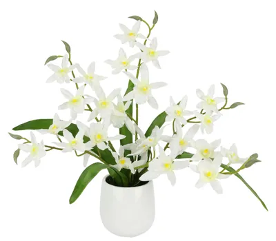 Kunstorchidee Dendrobium 38 cm, weiß, im Keramiktopf