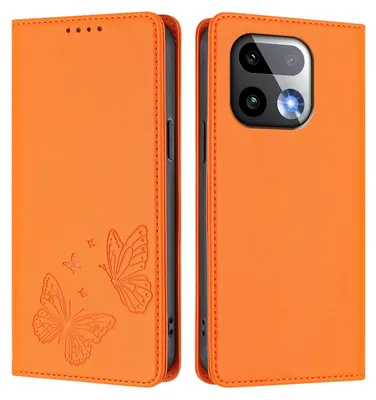 Image de Étui en cuir pour Realme 16 Pro+, étui de protection type portefeuille en cuir gaufré « papillon » avec support, couleur orange