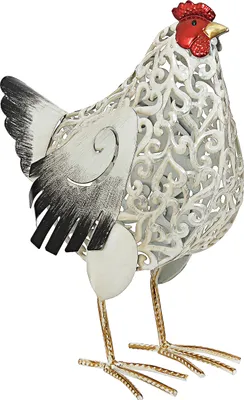 Produktbild von Dehner Dekofigur Huhn Gundel, ca. 38 x 27 x 16.5 cm, Metall, weiß/schwarz/rot