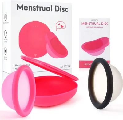 Produktbild von 2er-Set wiederverwendbare Menstruationsbinden + Aufbewahrungsbox, Linovit®, medizinisches Silikon, Größe L, Pink/Schwarz - L