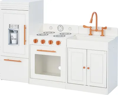 Produktbild von Teamson Kids Little Chef Paris Modulare Spielküche aus Holz mit realistischem Kühlschrank, Backofen und Spüle, Weiß/Rosegold