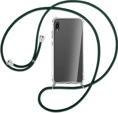 Produktbild von Handykette Backcover-Schutzhülle mit Band (Metall silberfarben) für Huawei Y6 2019 - dunkelgrün