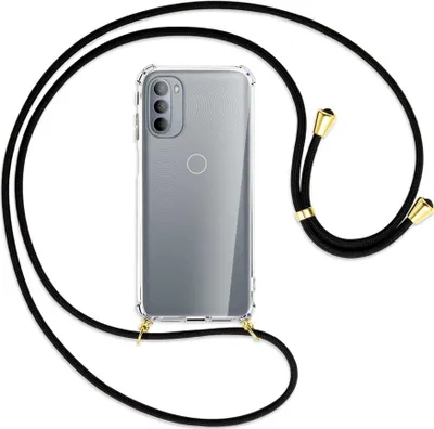 Produktbild von Handykette Backcover-Schutzhülle mit Band (Metall goldfarben) für Motorola Moto G31, Moto G41 - schwarz