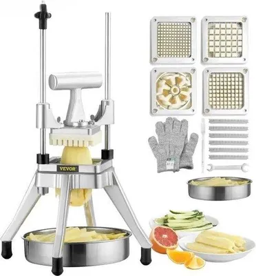Immagine prodotto di Set friggitrice - Friggitrice - Tagliapatate per patatine fritte - Acciaio - 4 lame - Con piastra in acciaio inossidabile - 9 kg
