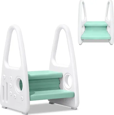 Produktbild von Tritthocker Kinder 2-Stufen Lernturm Hocker Kinder HDPE Kinder-Trittschemel Doppeltritthocker Bad Toiletten Schlafzimmer Tragfähigkeit Hellgrün CEEDIR