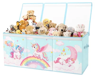 Immagine prodotto di Contenitore extra grande per giocattoli per bambini, pieghevole, con coperchio e maniglie, ideale per l'organizzazione della cameretta
