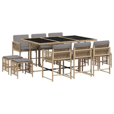 Produktbild von vidaXL 11-tlg. Garten-Essgruppe mit Kissen Beigemischung Poly Rattan