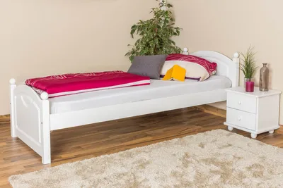 Produktbild von Einzelbett / Gästebett Kiefer massiv Vollholz weiß lackiert 82, inkl. Lattenrost - Abmessung 80 x 200 cm