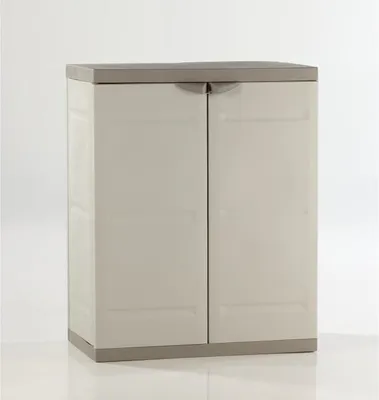 Produktbild von Lagerschrank aus Harz, Beige, 70x44x88cm, mit 2 Türen und 2 Regalen, für Innen- & Außenbereich