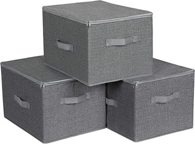 Imagen del producto de Cajas de almacenamiento con tapa - Juego de 3 - Plegables - Fabricadas en tela no tejida - Color gris