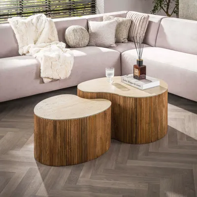 Produktbild von Hoyz Collection – Nuovo Nierenförmiger Couchtisch, 2er-Set – Massivmango Sand