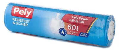 Produktbild von PELY Müllbeutel 120l 70x100cm Recycling extra stark mit Verschlussband schwarz 10 Stück