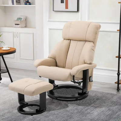 Produktbild von SUGIFT Massagesessel mit Hocker & Fernbedienung, Relaxsessel 360° drehbar, Fernsehsessel Kunstleder, Cremeweiß | 10 Vibrationspunkte | 76x80x102 cm | 20,5 kg