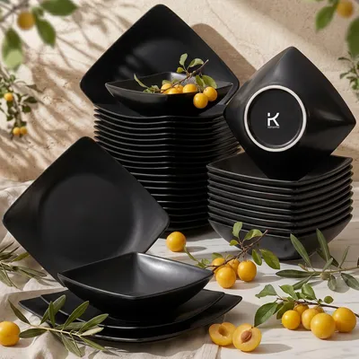 Obrázok produktu pre Konsimo jedálenský servis EPIRI pre 12 osôb (36 kusov), čierna matná, keramika, MODERN, 25x25|21x21|17x17cm, vhodné do umývačky riadu a mikrovlnnej rúry