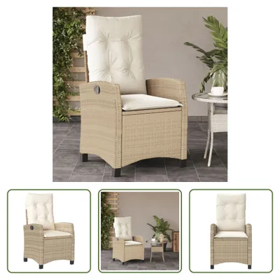 Image de The Living Store Fauteuil de jardin avec coussin Réglable Beige Poly Rattan
