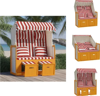 Produktbild von vidaXL Strandkorb mit Kissen Poly Rattan und Massivholz Rot & Weiß -  Sonnenliegen