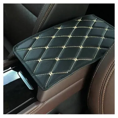 Obrázok produktu pre Univerzálny kožený poťah na opierku ruky v aute, 29 cm x 17 cm, čierny s bielym prešívaním