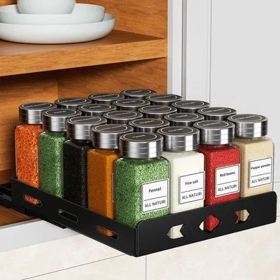 Productafbeelding van Unyqoos® Uittrekbaar kruidenrek – telescopische keukenorganizer voor laden, met kogellagers, roestbestendig, 21,3 x 26,8 x 7,2 cm