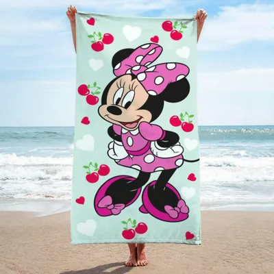 Zdjęcie produktu dla Ręcznik plażowy Disney Minnie Mouse, wzór: wisienki i serca, standardowy rozmiar