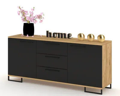 Produktbild von Kommode mit Schubladen Fernsehschrank HANA 3S Golden Craft Eiche/Schwarz 150cm